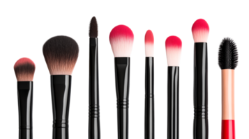 Set of cosmetic brushes on a black background, cut out transparent png