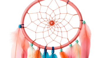 Dreamcatcher with Colorful Feathers and Intricate Weaving, cut out transparent png