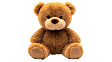 Brown teddy bear with soft fur sitting up, cut out transparent png
