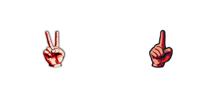 Two symbolic hands, one peace sign and one pointing , cut out transparent png