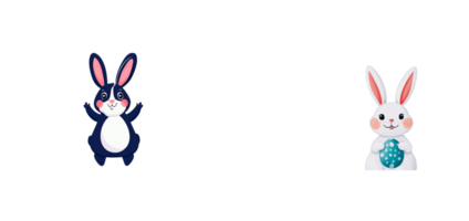 Bunnies on a black background for Easter designs, cut out transparent png