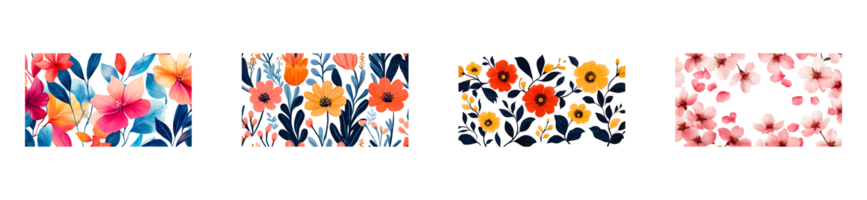 Set of different flowers background pattern, cut out transparent png