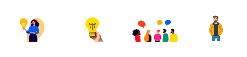 People creating ideas and concepts with teamwork, brainstorming, cut out transparent png