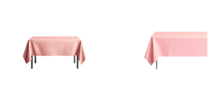 Two tables with pink tablecloths in different styles, cut out transparent png