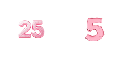 Pink numeral illustration of figures 25 and 5 on black background, cut out transparent png