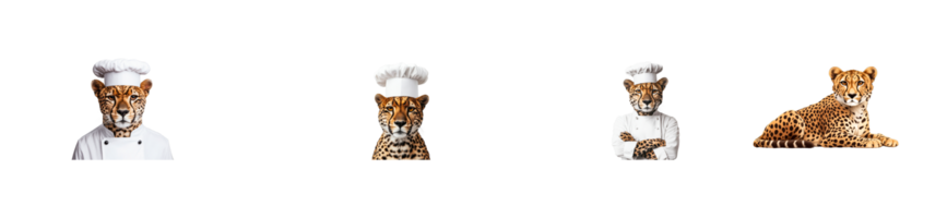 Chef leopard in uniform, mammal cooking portrait , cut out transparent png