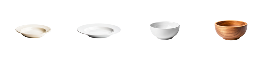 Collection of Empty Tableware on Black Background, cut out transparent png