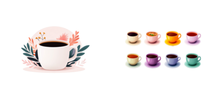 Assorted cups of different drinks illustration , cut out transparent png