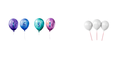Colorful watercolor balloons floating celebration, cut out transparent png