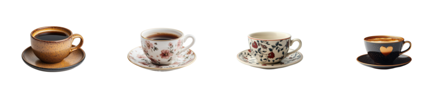Unique coffee cups displayed on a transparent background png