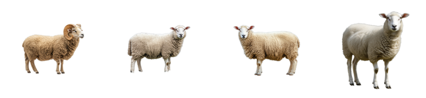Different breeds of sheep in natural poses with transparent background png