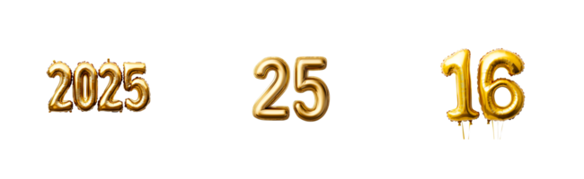 Golden number balloons on a transparent background png
