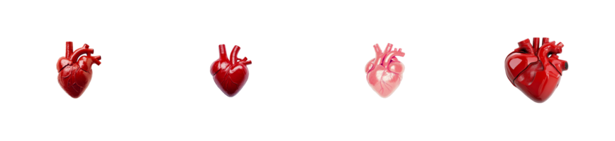 Red heart models with varying transparency on a transparent background png