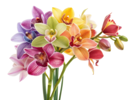 Beautiful orchids bloom in vibrant colors showcasing their delicate petals and intricate patterns, making them stunning flower arrangement png