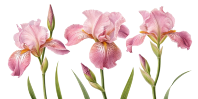 Beautiful iris flowers bloom gracefully with delicate petals showcasing shades of pink and intricate patterns, creating stunning visual display png