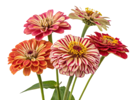Vibrant zinnia flowers showcase beautiful array of colors and patterns, creating stunning floral display that brightens any space png