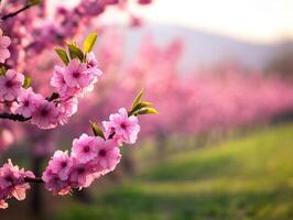 Cherry blossoms bloom in spring at a scenic orchard photo