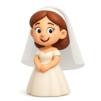 Cartoon 3D Bride Character with Simple Design and Happy Expression png