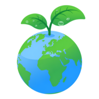 Earth globe with sprout leaves, a symbol of environmental conservation and growth png