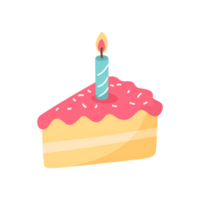 Cake slice with candle illustration on isolated on transparent background png