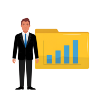 Business man with graph in folder for data analysis and presentation concept on transparent background png