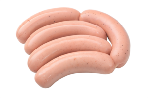 Detailed View of Pink Sausages with Textured Meat Surface png
