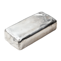 A polished silver ingot reflecting light emphasizing its texture and purity against a stark transparent backdrop Polished metal bar png
