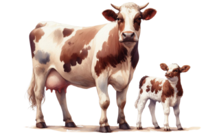 A cow and her calf standing next to each other png