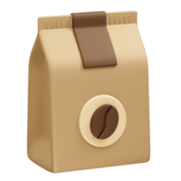 Coffee bag icon 3d illustration render. Coffee bag with bean icon render 3d png