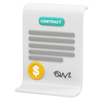 Contract document with a gold coin and signature icon 3d rendering illustration png