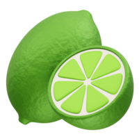 Lime fruit with a slice icon 3d. Lemon icon 3d illustration render png