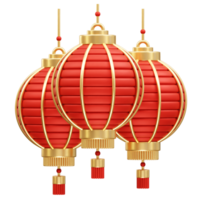 Red and gold Chinese lanterns hanging icon 3d rendering element png