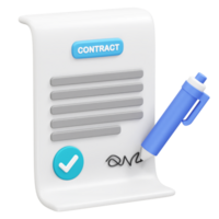 Contract signing with pen and check mark on a white background. Contract icon 3d png