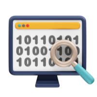 Data Search Analysis - Binary Code on Computer Monitor icon 3d render illustration png