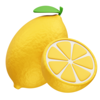 A ripe yellow lemon with a slice icon illustration 3d render png