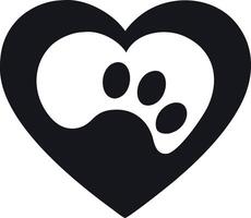 A black and white heart with a paw print in it vector