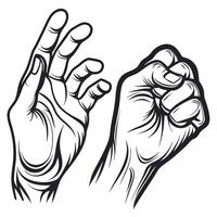 Two Hands Open Palm with Fingers Curved and a Closed Fist on White Background vector