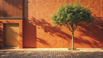 A tree is sitting in front of a wall photo