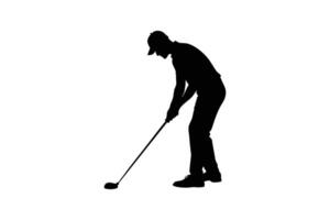 Silhouette drawing of a golfer putting on the green and hunched slightly with focused posture vector