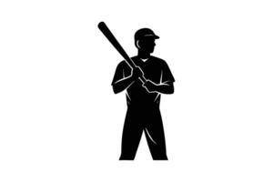 Silhouette drawing of a baseball player standing confidently with a bat vector