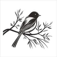 Small Songbird Perched On Leafy Branch vector