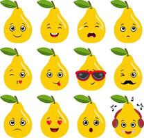 Set of a yellow pear with different expressions vector