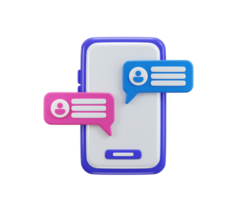 Mobile phone with speech bubble icon 3d render concept of user message notification icon illustration png