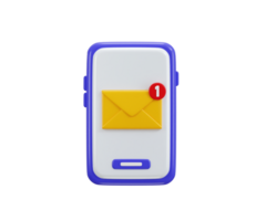 Mobile phone with email icon with message icon 3d render concept of user message notification icon illustration png