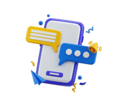 Mobile phone with speech bubble icon with bell icon 3d render concept of user message notification icon illustration png