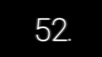 55 seconds countdown timer with white neon number on black screen suitable for countdown, technology, achievements, activity completion time, project time calculation, presentation video
