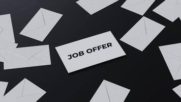 Animation of Black Floor Covered with Grouped Cards Featuring a Job Offer Card in the Center video