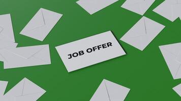 Animation of Green Floor Covered with Grouped Cards Featuring a Job Offer Card in the Center video