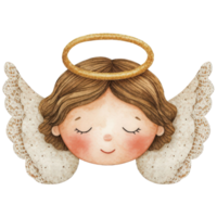 a serene angel with closed eyes, a golden halo, and delicate wings png