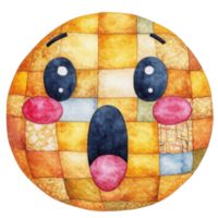 surprised emoticon with patchwork design. The emoticon has big eyes and an open mouth, conveying a feeling of shock or amazement. The patchwork design adds a unique and playful touch. png